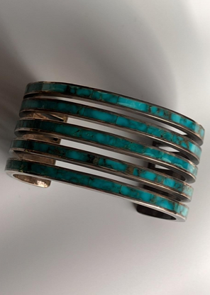 Rare Navajo Sterling Silver Turquoise Cuff Bracelet