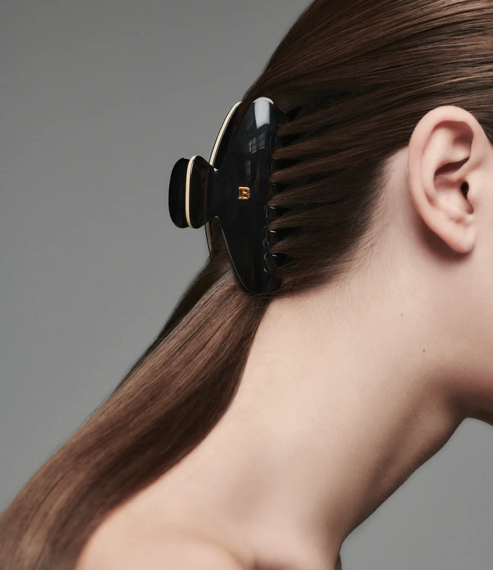 Medium Hair Claw Clip in Black with Nude Edge