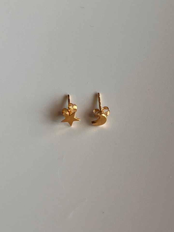 Frances Grace 10K Gold Star and Moon Stud Earrings