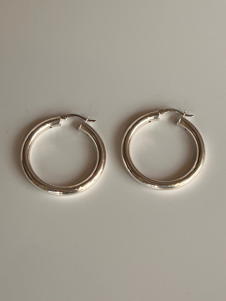 Silver Tube Hoop Earrings L