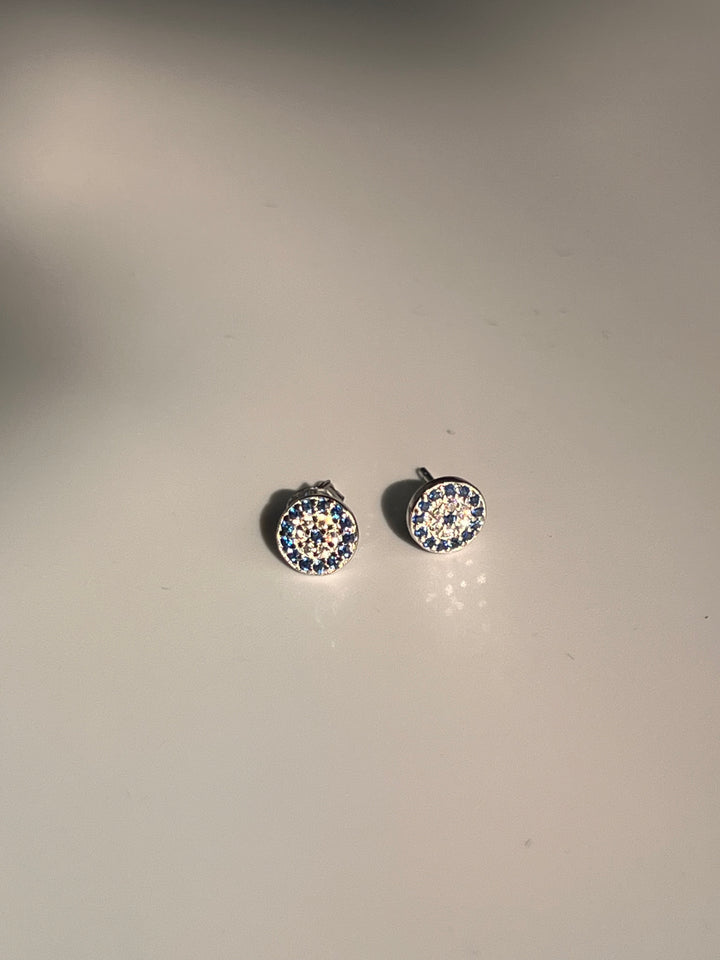 Frances Grace Blue and White Crystal Evil Eye Stud Earrings