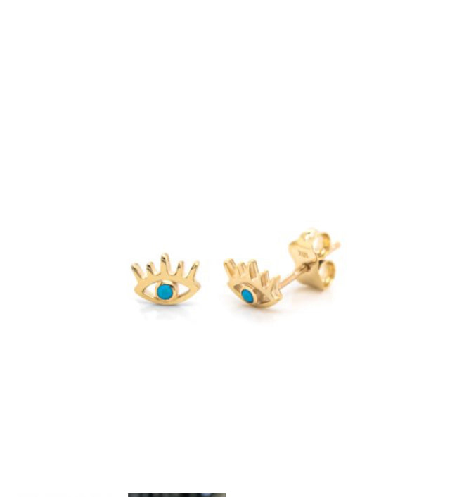 Load image into Gallery viewer, 10K Gold Evil Eye with Turquoise Stone Stud Single Earring
