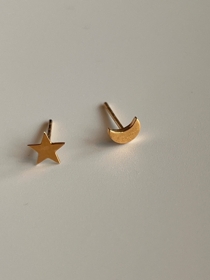 Frances Grace 10K Gold Star and Moon Stud Earrings
