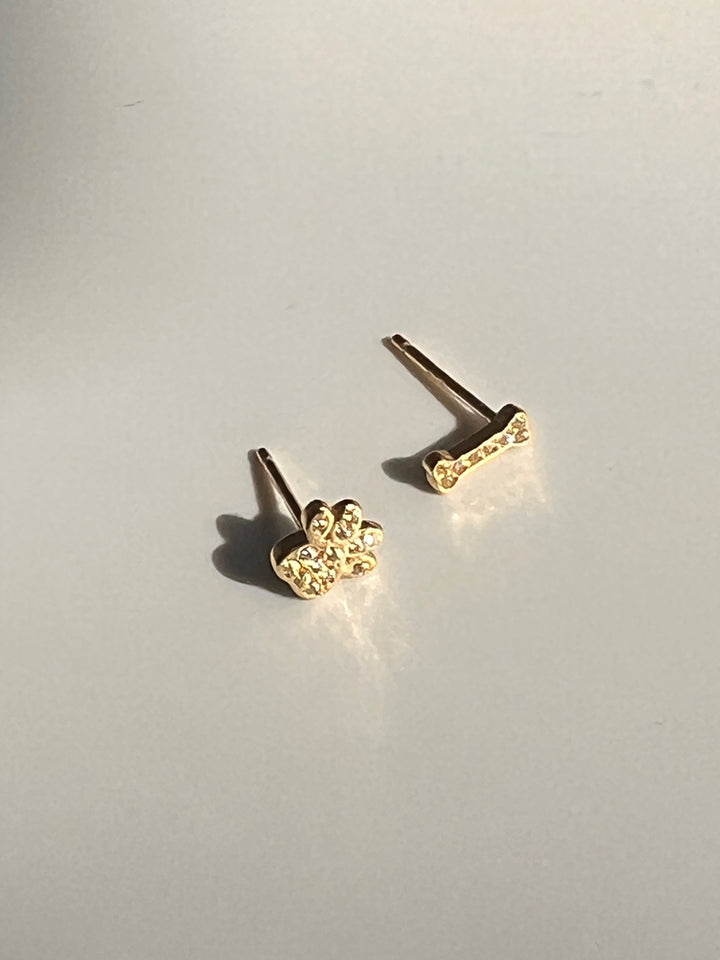 Paw & Bone Crystal Gold Plated Silver Stud Earrings
