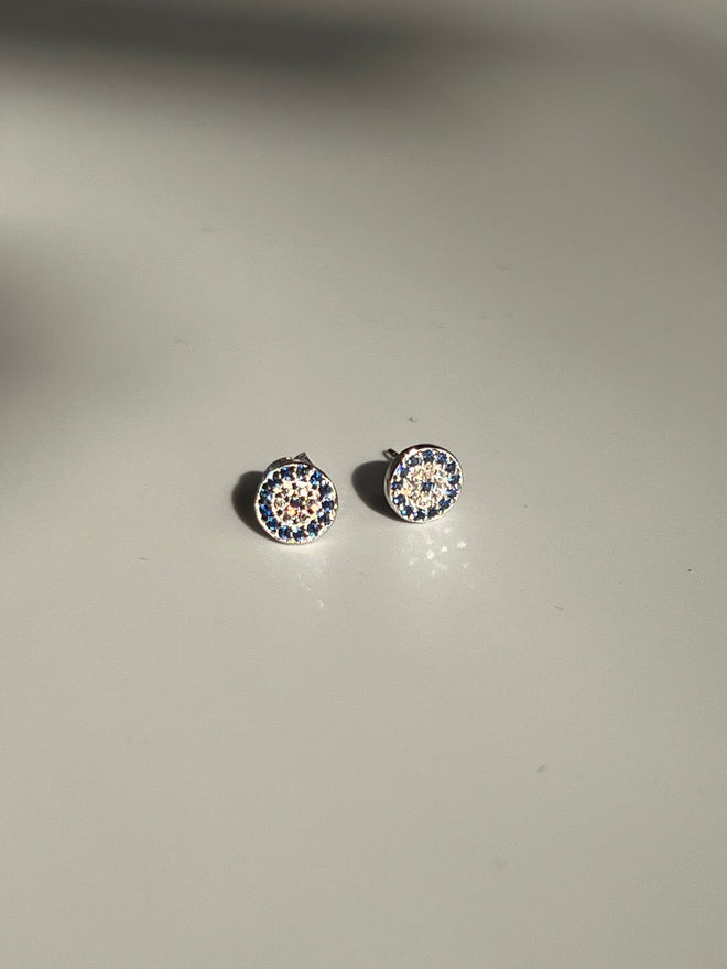 Load image into Gallery viewer, Frances Grace Blue and White Crystal Evil Eye Stud Earrings
