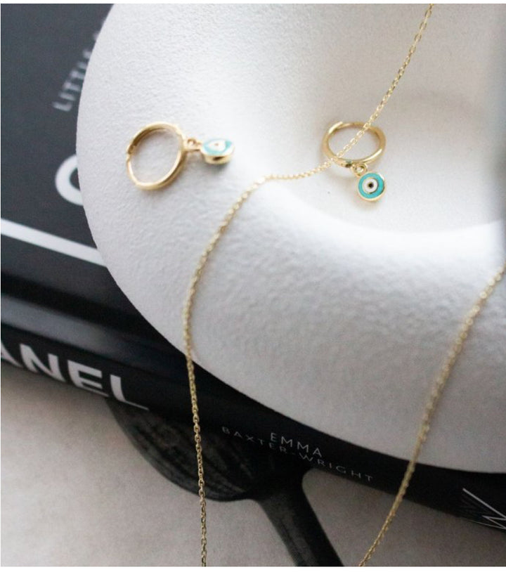 Frances Grace 10K Gold Evil Eye Circle Hoop Drop Earrings