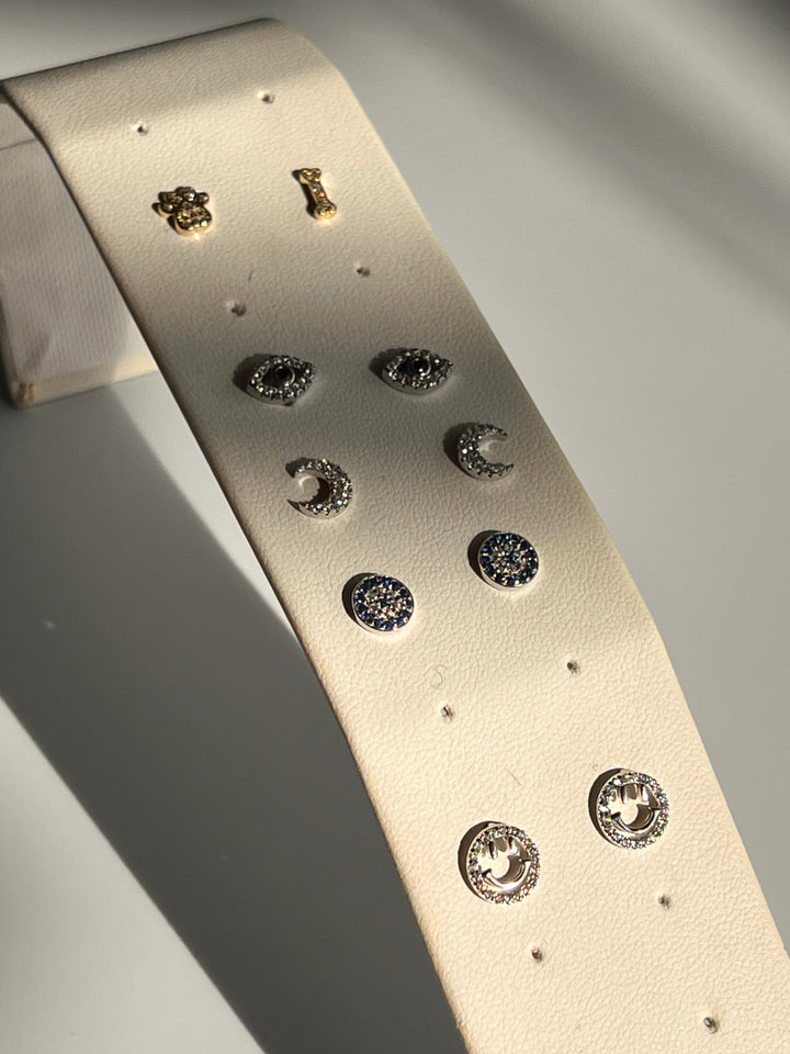 Crystal Happy Face Silver Earrings