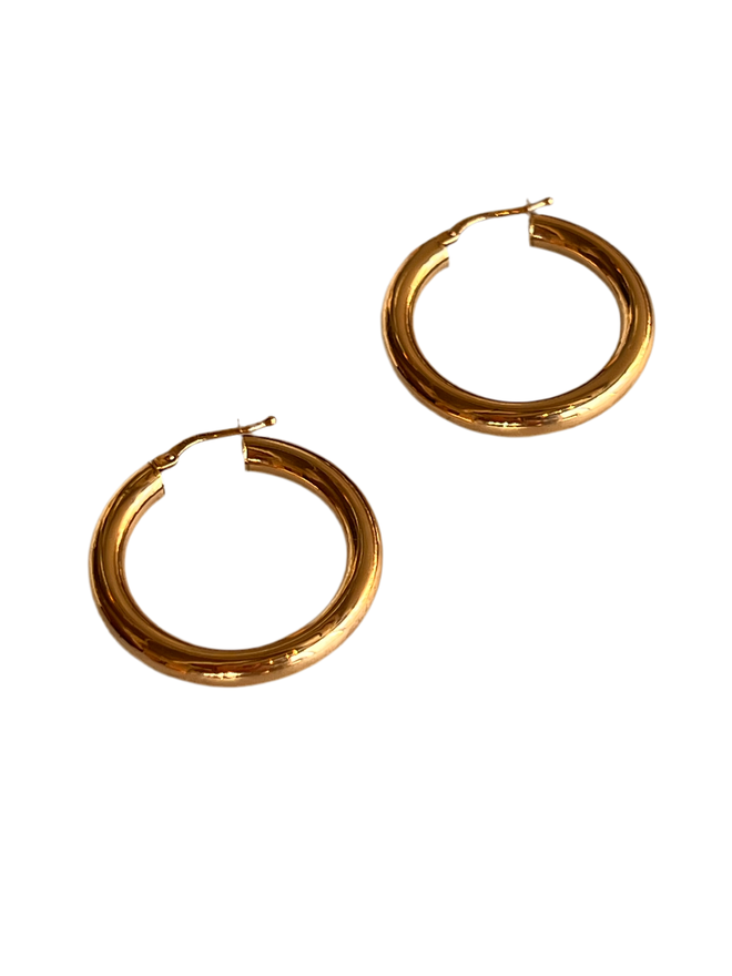 Load image into Gallery viewer, Frances Grace 10K Canadian Gold Medium Tube Hoop Earrings
