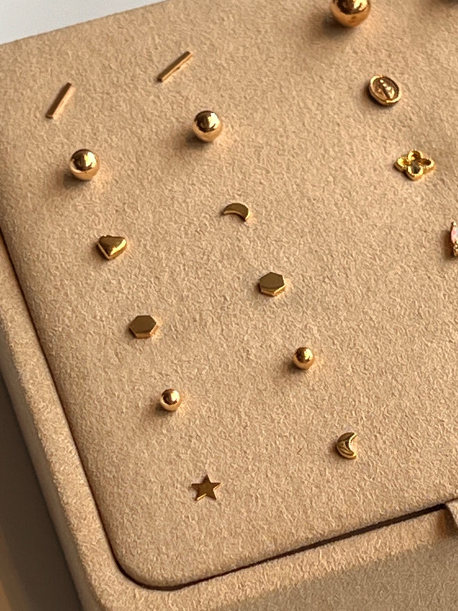 Load image into Gallery viewer, Frances Grace 10K Gold Star and Moon Stud Earrings
