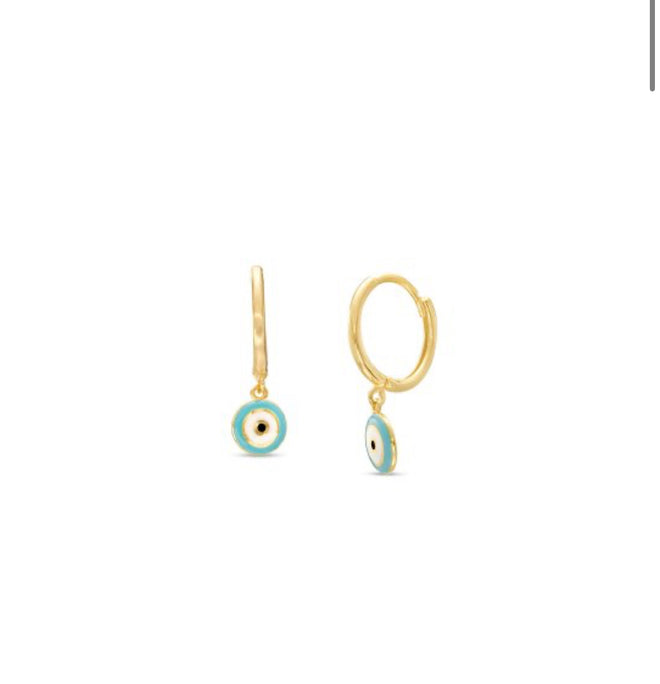 Load image into Gallery viewer, Evil Eye Circle Hoop Drop 10K Earrings
