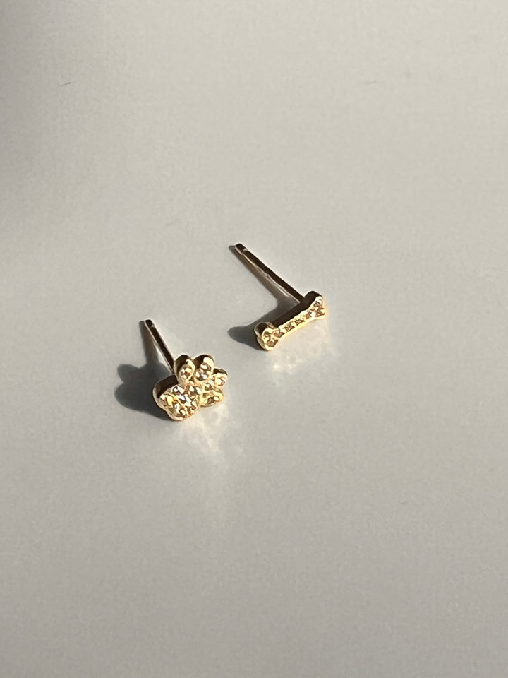 Paw & Bone Crystal Gold Plated Silver Stud Earrings