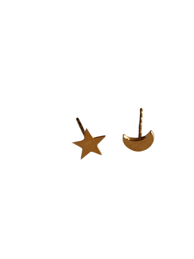 Load image into Gallery viewer, Frances Grace 10K Gold Star and Moon Stud Earrings
