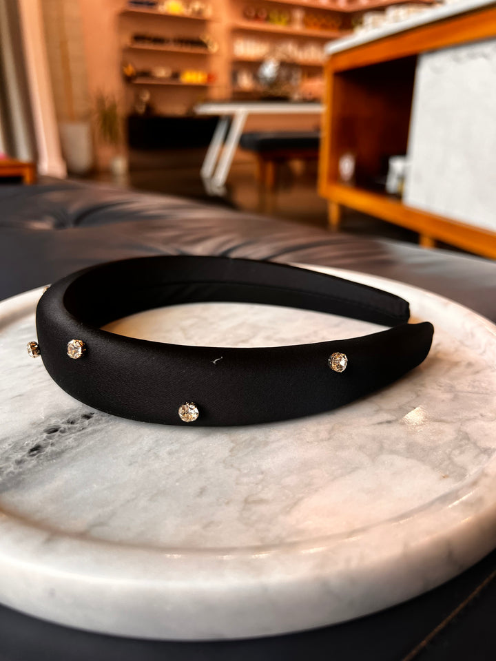 FRANCESGRACE Black Satin Rhinestone Headband - HOLDENGRACE - HOLDENGRACE
