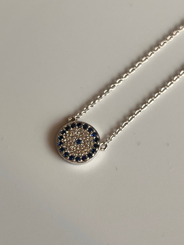 Frances Grace Evil Eye Circle Silver Crystal Necklace