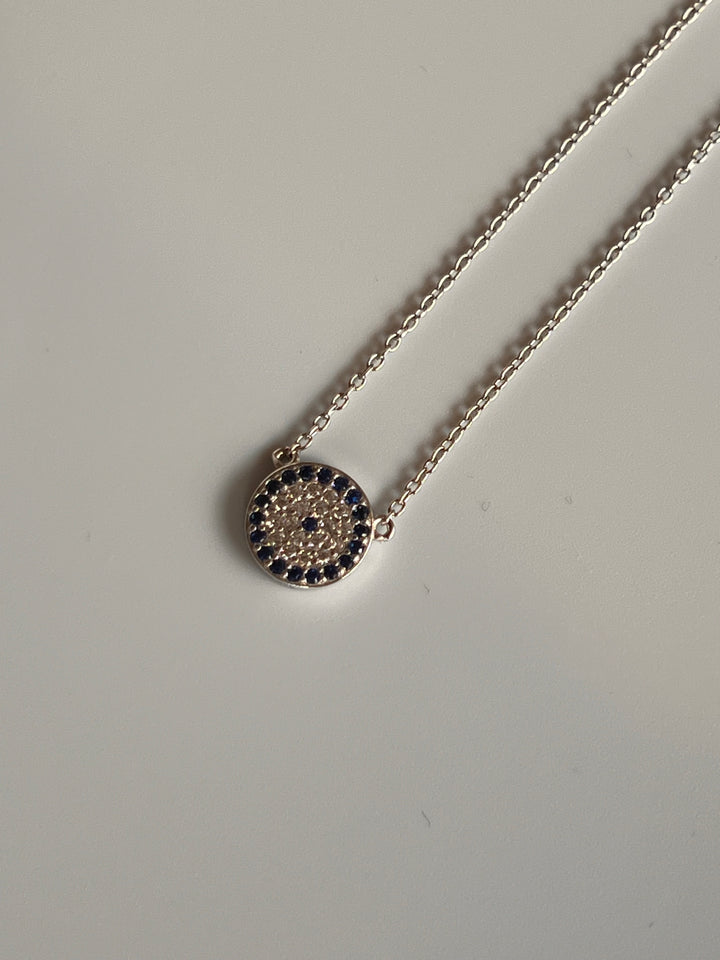 Frances Grace Evil Eye Circle Silver Crystal Necklace