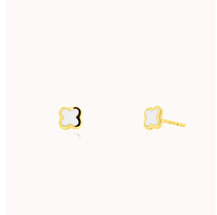 FRANCES GRACE 10K Yellow Gold Mother of Pearl Clover Stud Earrings