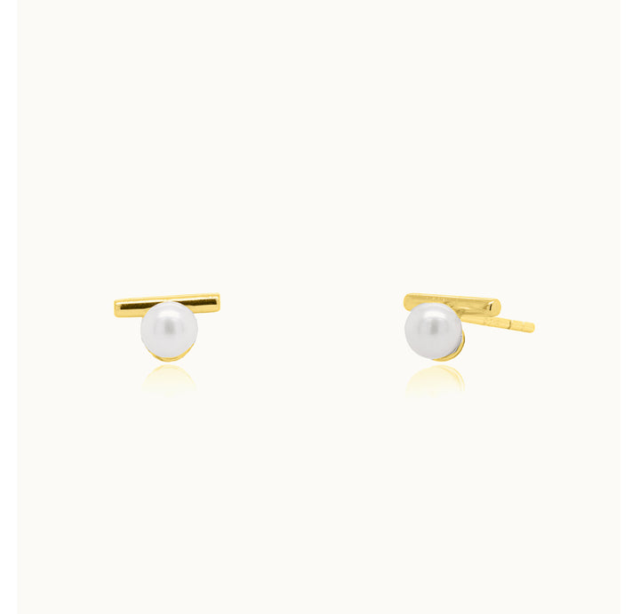 FRANCE GRACE 10K YELLOW GOLD FRESHWATER PEARL ON THE BAR STUD EARRINGS