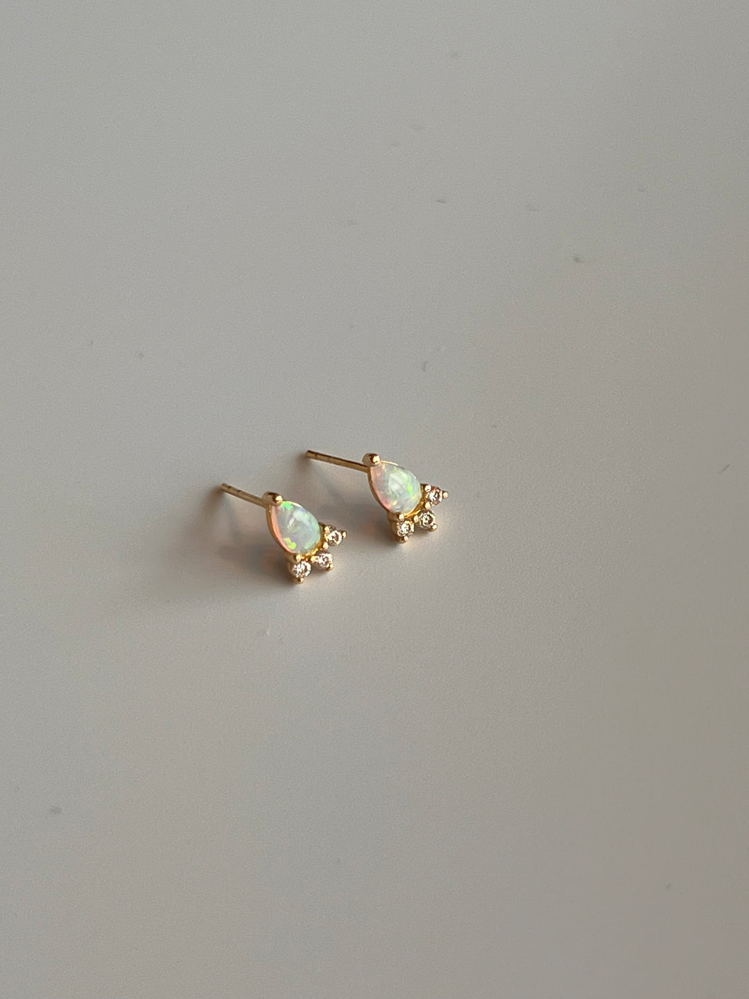 Frances Grace 10K Gold Opal and Diamond Stud Earrings