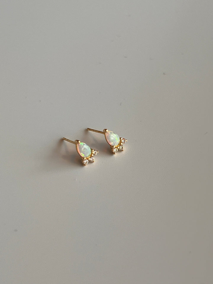 Frances Grace 10K Gold Opal and Diamond Stud Earrings