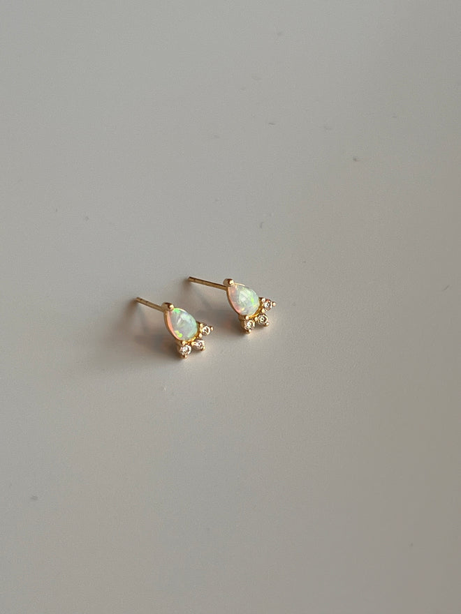 Load image into Gallery viewer, Frances Grace 10K Gold Opal and Diamond Stud Earrings
