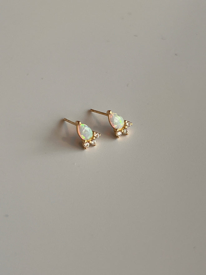 Load image into Gallery viewer, Frances Grace 10K Gold Opal and Diamond Stud Earrings
