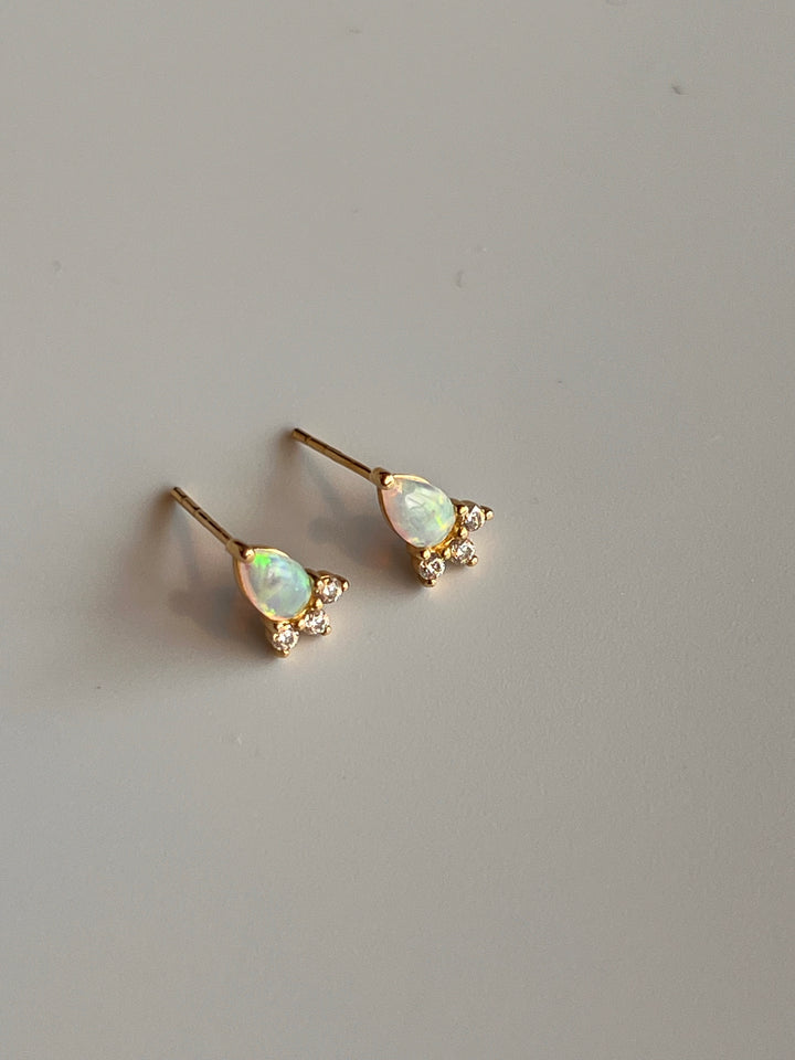 Frances Grace 10K Gold Opal and Diamond Stud Earrings