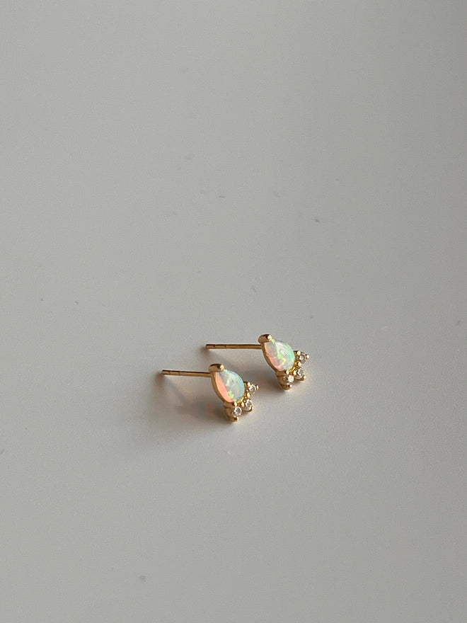 Load image into Gallery viewer, Frances Grace 10K Gold Opal and Diamond Stud Earrings
